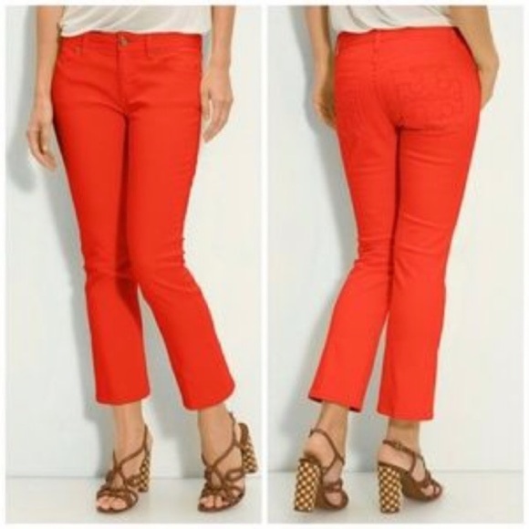 Tory Burch | Cropped Slim Boot Jeans Womens 26 Red Low Rise Skinny Pants - Picture 1 of 12